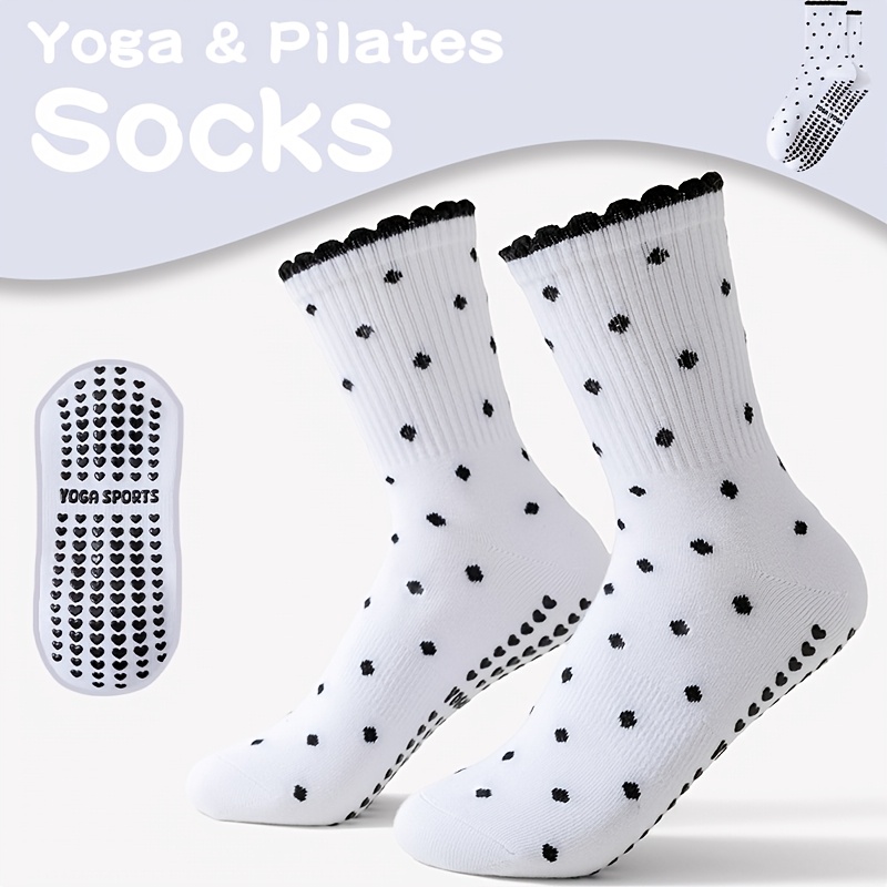Pilates Yoga And Barre - Witte damessokken met zwarte stippen, antislip,