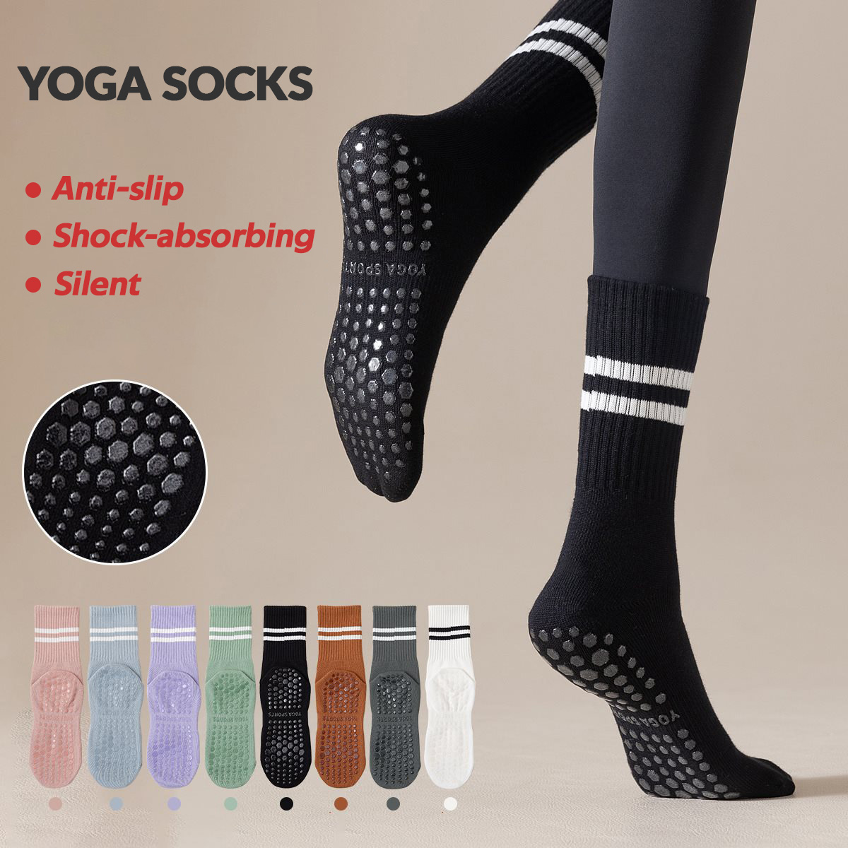 Pilates Yoga And Barre - 3 paar lange yogasokken met grip
