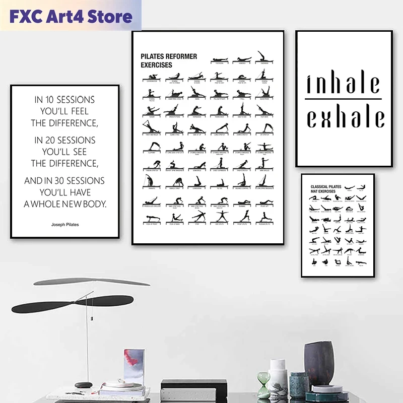 Pilates Yoga Origin - Frameloze Pilates Workout Grafiek Poster Canvas
